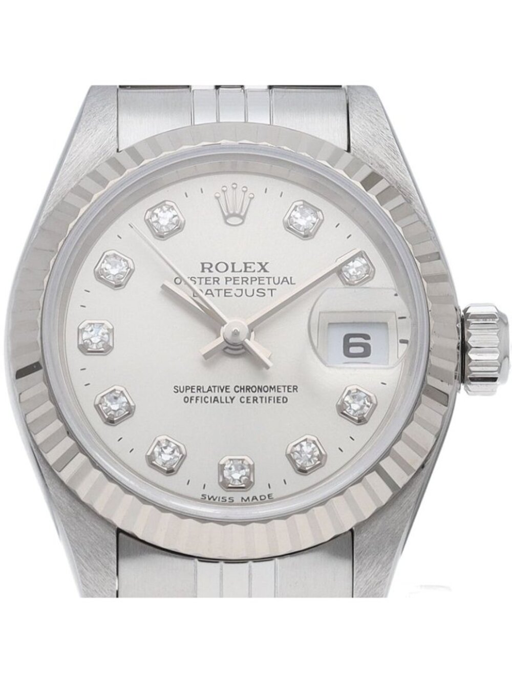 Rolex Datejust Watch Diamond 18k White Gold SS Silver Polished